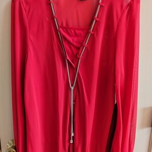 Bisou Bisou Chili Pepper Red Lace-Up Top with Silver Toggle